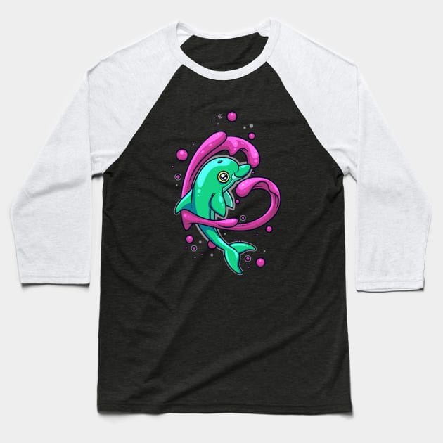 Dolphin Love Baseball T-Shirt by ArtisticDyslexia